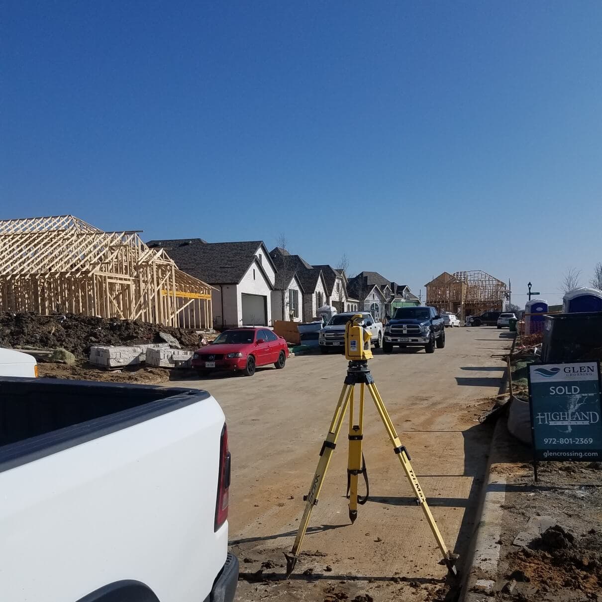 Roome Land Surveying total station staged on a subdivision under construction in North Central Texas.